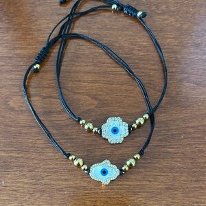 Evil Eye Hamsa Adjustable Cord Bracelets with Gold Beads
